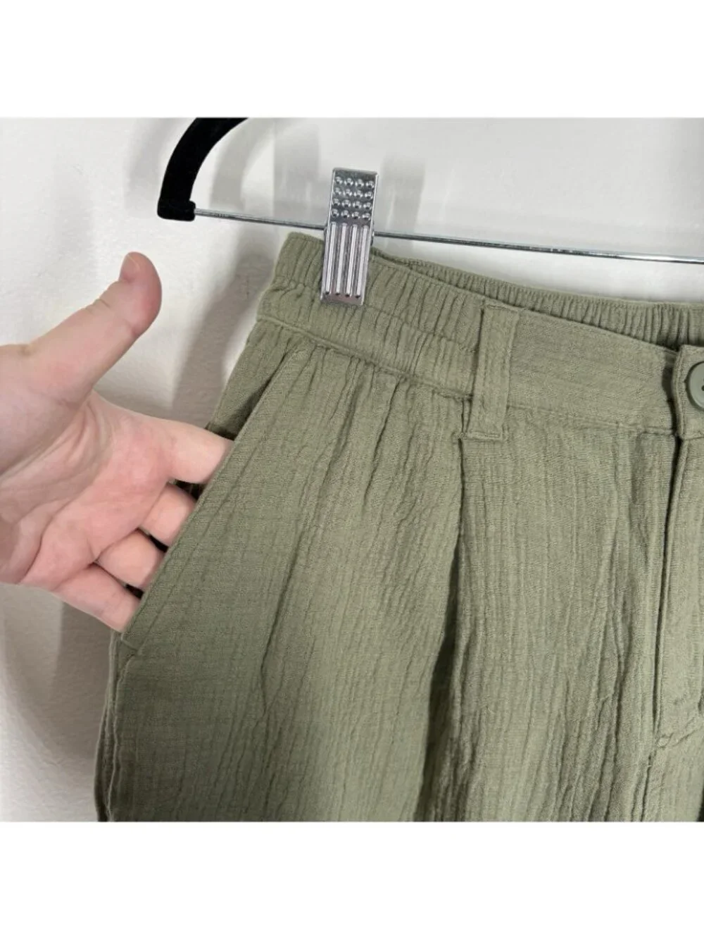 Aerie Women XS Olive Green Cotton Gauze Pleated Daybreak Trouser Shorts NWT - Picture 7 of 12